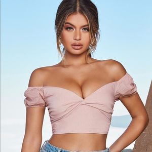 Blush off the shoulder crop top